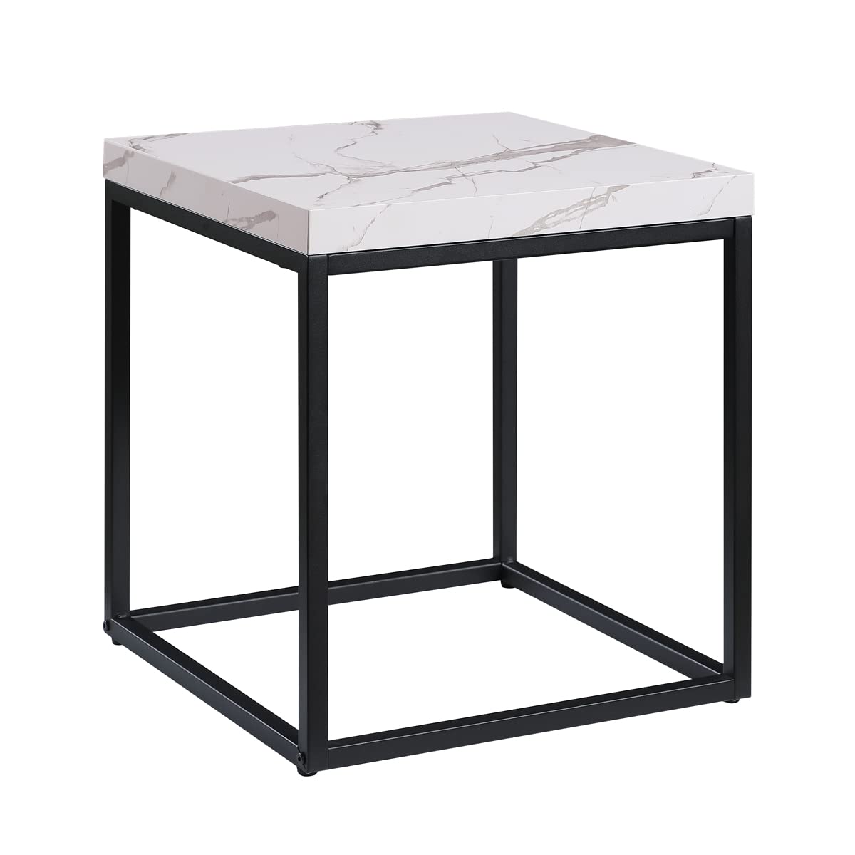 Alt View 5. Hanke - 18 inch Marble Accent End Table side Table For Living Room Modern Industrial Square Metal And Wood   Marble - Light Oak.