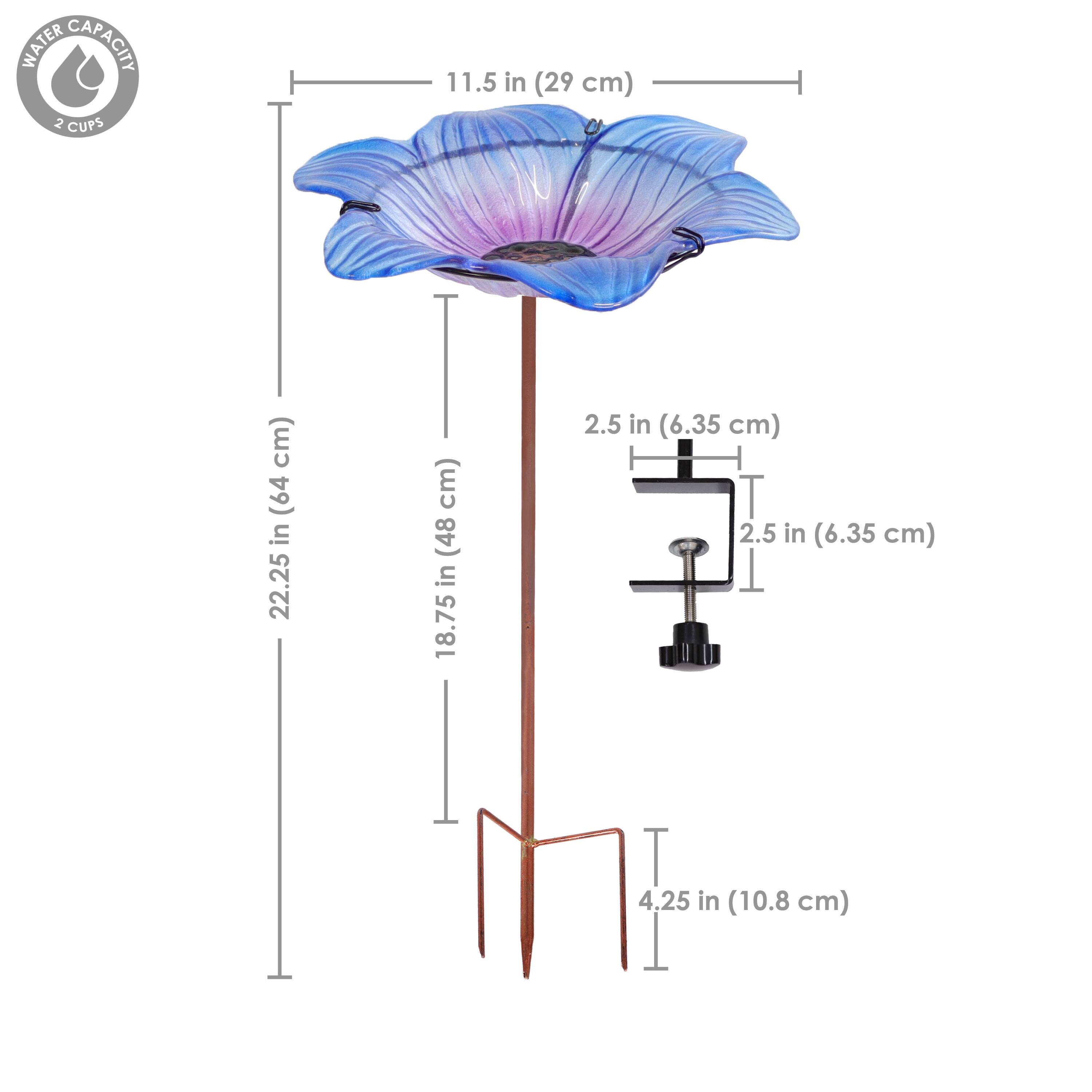 WATER CAPACITY: 2 CUPS

- Height: 22.25 in (56.4 cm)
- Width: 11.5 in (29 cm)
- Stem Diameter: 2.5 in (6.35 cm)
- Base Diameter: 4.25 in (10.8 cm)
- Stand Height: 18.75 in (48 cm)
- Stand Width: 2.5 in (6.35 cm)