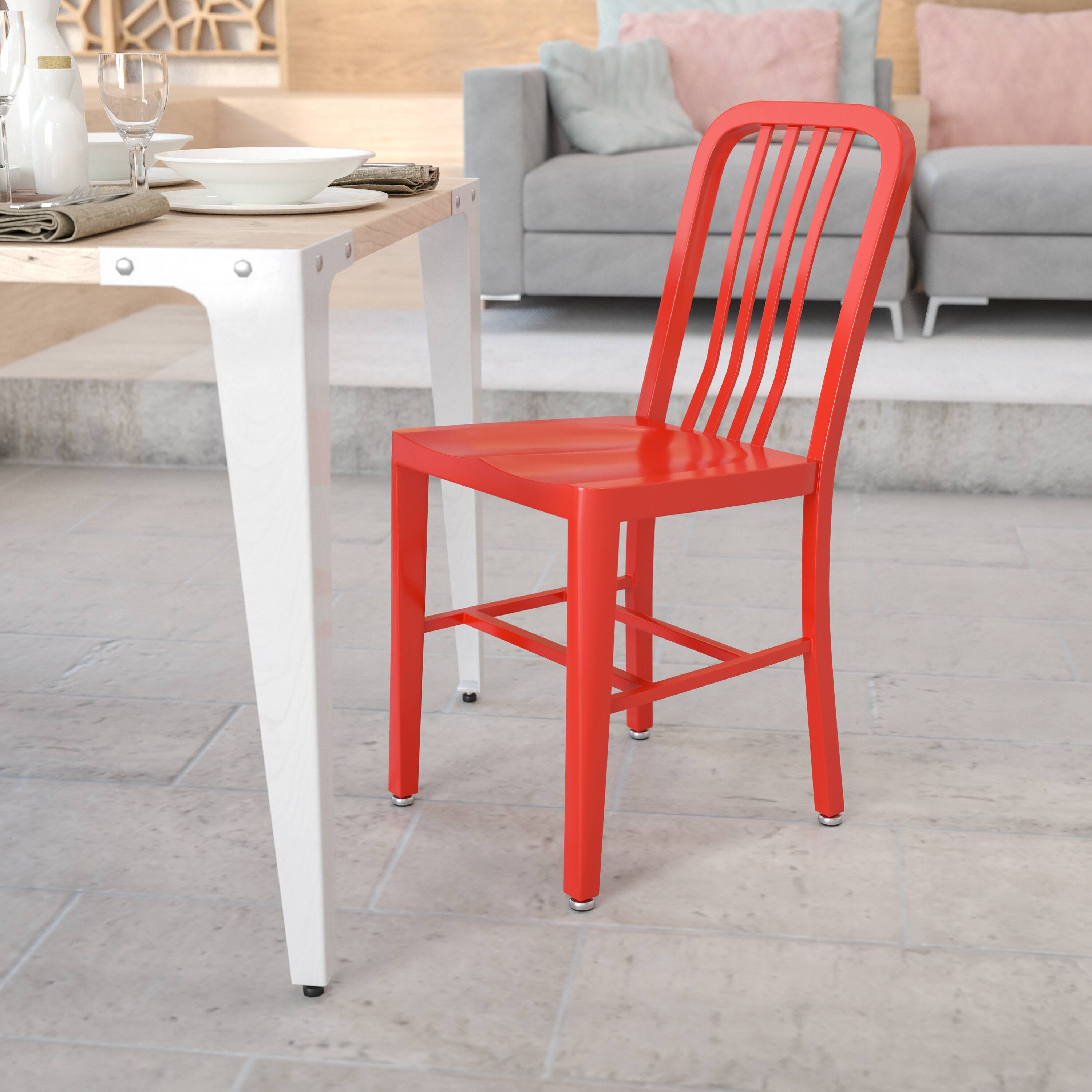 Alt View 1. Emma + Oliver - Commercial Grade Colorful Metal Indoor-Outdoor Chair - Red.