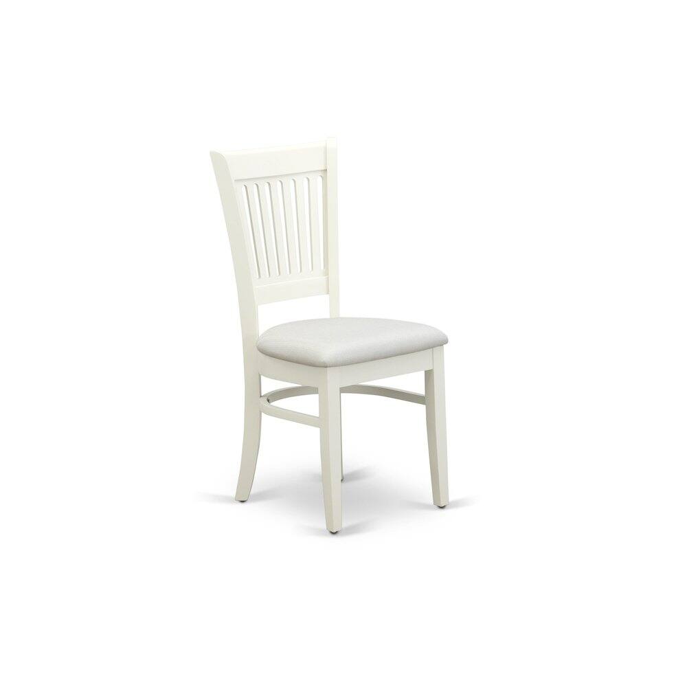 Back. East West Furniture - AMVA3-LWH-C - 3-Piece Dinette Set- 2 Dining Room Chair and Round Dining Table - Linen Fabric Seat and Slatted Chair - Linen White.