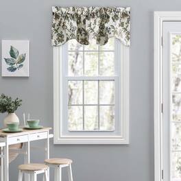 Ellis Curtain - Madison Floral Design Printed Natural Ground 3" Rod Pocket Lined Scallop Valance 58" x 15" - Blue