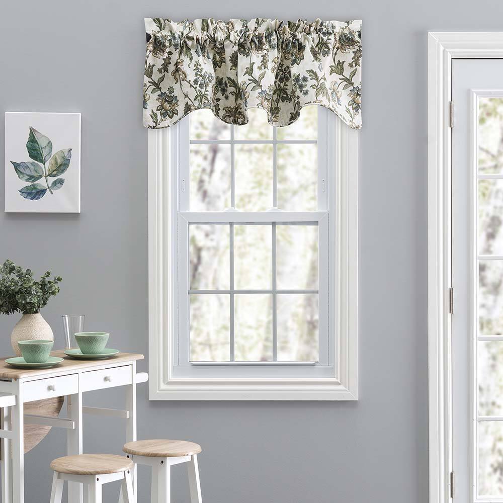 Front. Ellis Curtain - Ellis Curtain Madison Floral Design Printed Natural Ground 3" Rod Pocket Lined Scallop Valance 58" x 15" Blue - Blue.