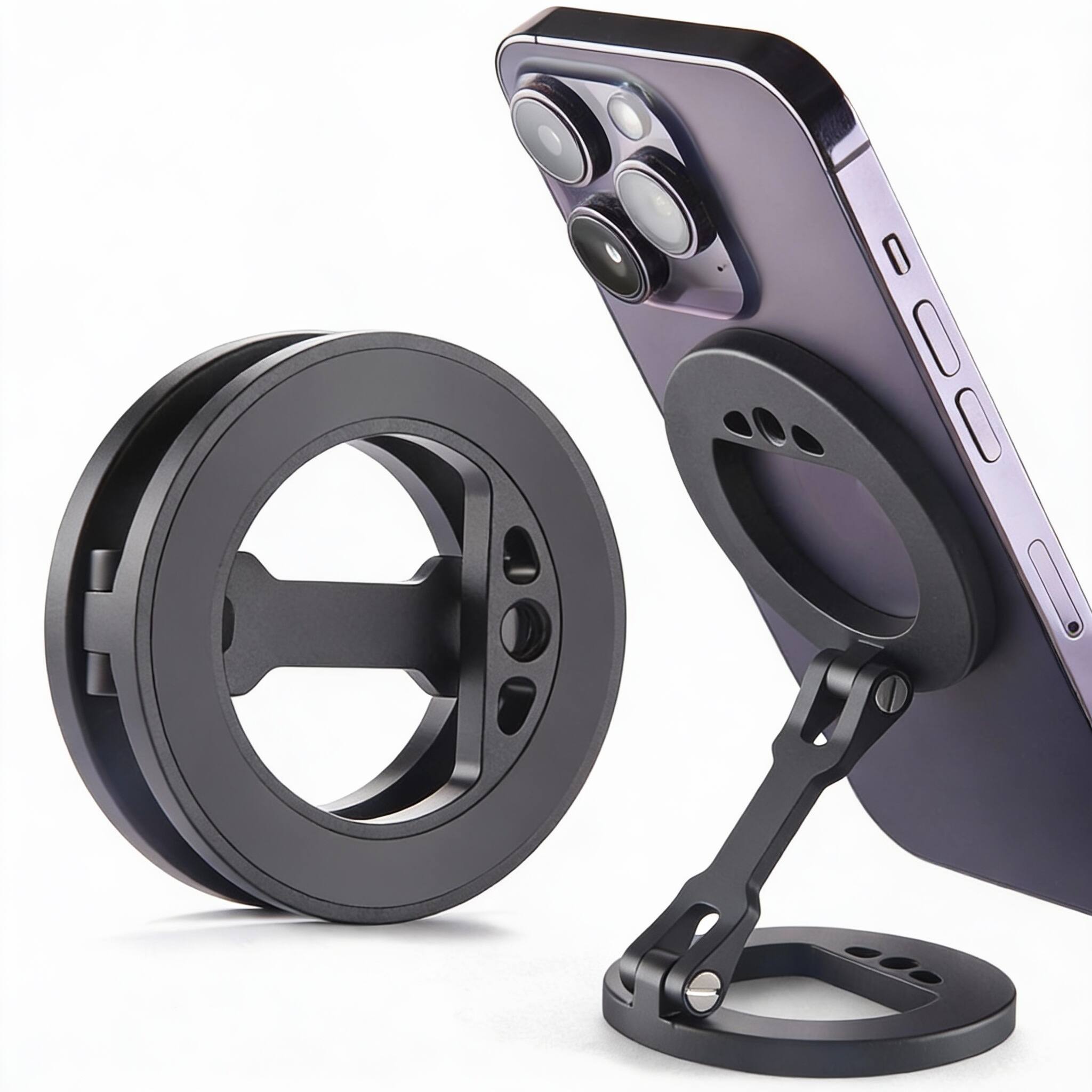 Alt View 1. OMOMMD - Double Magnetic Ring Phone Holder Attach To Any Iron Surface 1 4 Screw Hole Compatible With Pro Max Series ... - MS-01-Black.