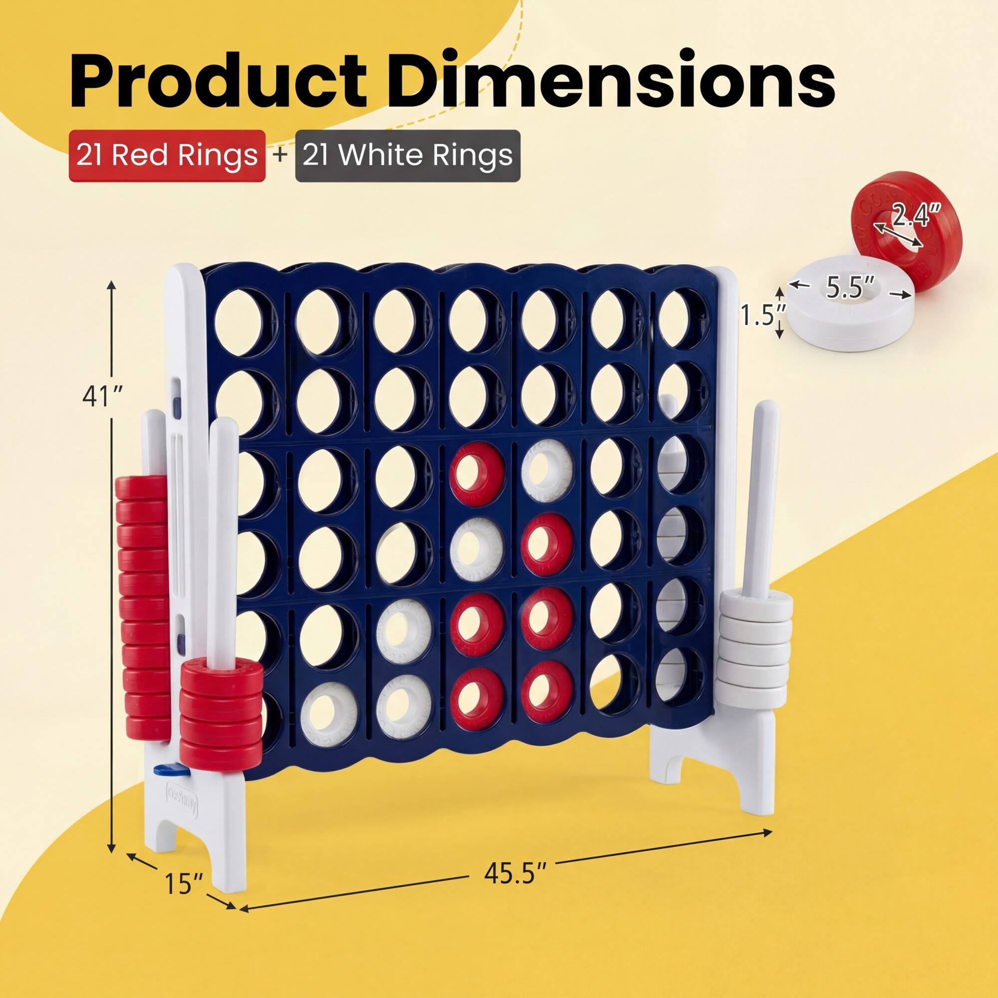 Product Dimensions  
21 Red Rings + 21 White Rings  
2.4"  
1.5"  
5.5"  
41"  
15"  
45.5"