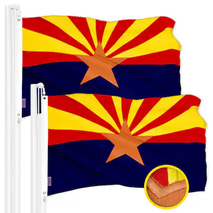 Front. G128 - 2-Pack Arizona State Flag 4x6 ft Embroidered 300D Polyester with Brass Grommets - Red, Yellow, Blue.