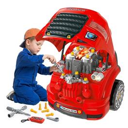 Loheer - Mechanic Kids Truck Engine Toy Set, Car Service Play Set, Red