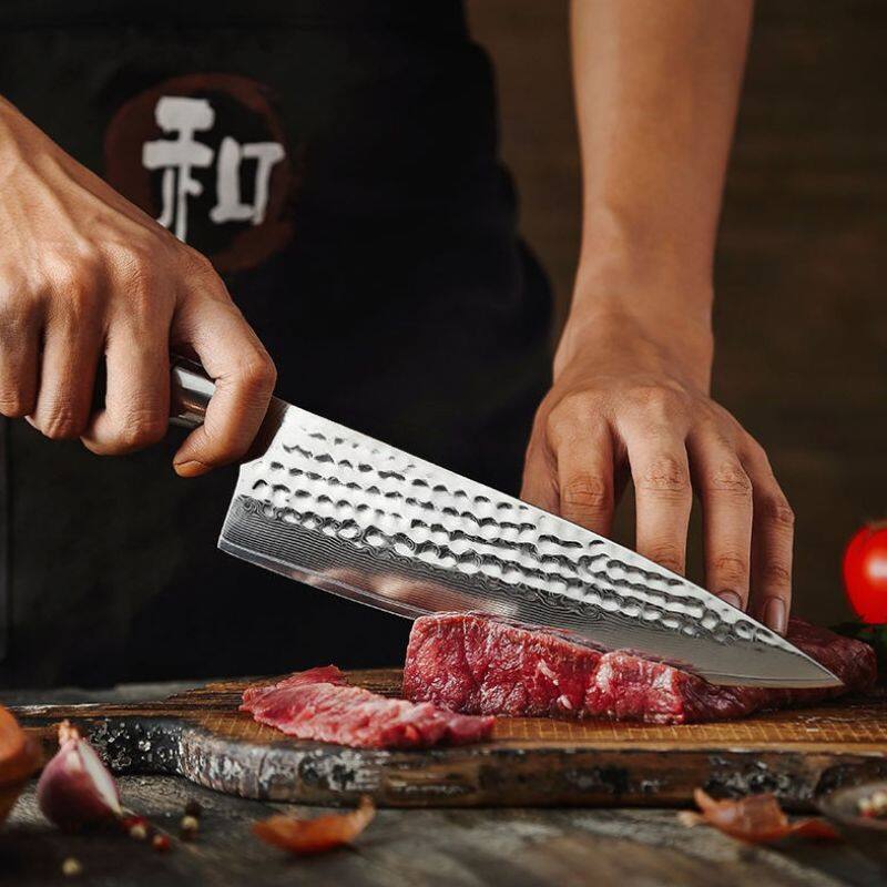 Back. Kitcheniva - 8-Inch 73 Layer Damascus Powder Steel Chefs Knife with Rose Wood Handle.