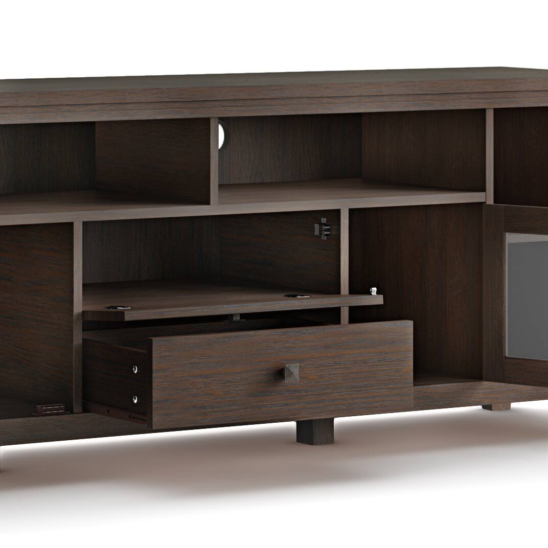 Alt View 1. Simpli Home - Cosmopolitan SOLID WOOD 72 inch Wide TV Media Stand in Farmhouse Brown For TVs up to 80 inches - Farmhouse Brown.
