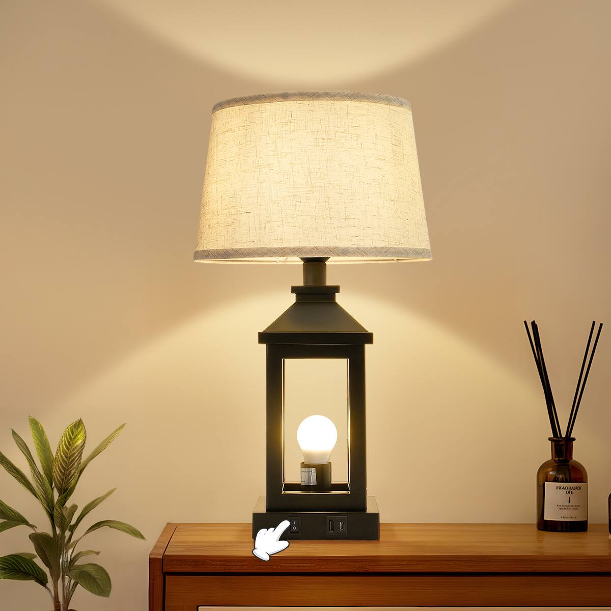 Left. HOMLUX - 52 in. Black LED Table Lamp Desk Lamps Interior Lighting with Linen Shade for Bedroom, 2 Bulb included.