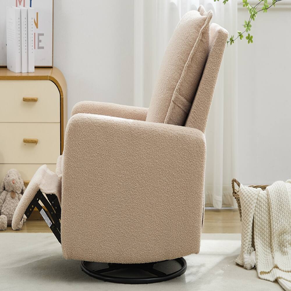 Alt View 3. Loheer - Loheer Swivel Rocker Recliner Teddy Fleece Glider Nursery Rocking Chair for Baby Room Oatmeal - Oatmeal.