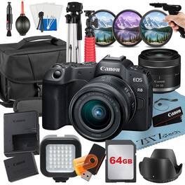 Canon - EOS R8 Mirrorless Camera with RF24-50mm Lens + 64GB Card + Case + ZeeTech Bundle - Black