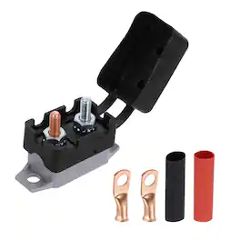 Unique Bargains - DC 50V AC 125/250V 30A Circuit Breaker, Auto Reset Stud Bolt Type with Cover, Screws, Wire Clamps, Heat Shrink Tubing - Black/Gray