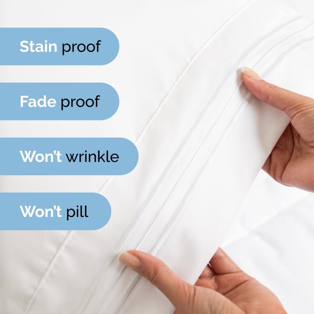 Stain proof  
Fade proof  
Won't wrinkle  
Won't pill