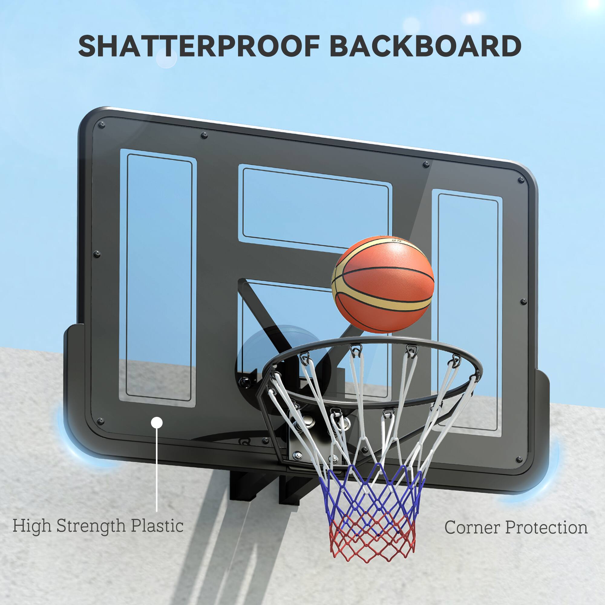 SHATTERPROOF BACKBOARD

High Strength Plastic
Corner Protection