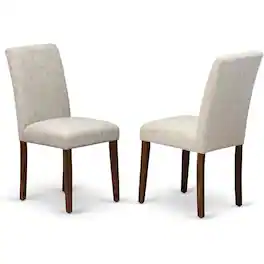 East West Furniture - Set of 2 Parsons Chairs - Doeskin Linen Fabric Seat and High Back - Antique Walnut Finish - Multi-Color