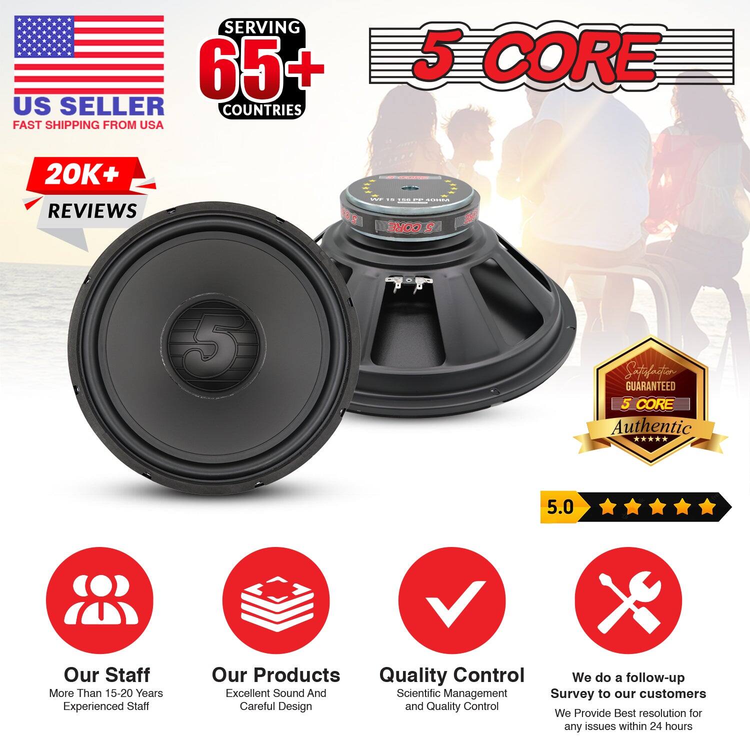 5 CORE 15 Inch Woofer 500W Car Subwoofer 4Ohm Replacement Deep Sub