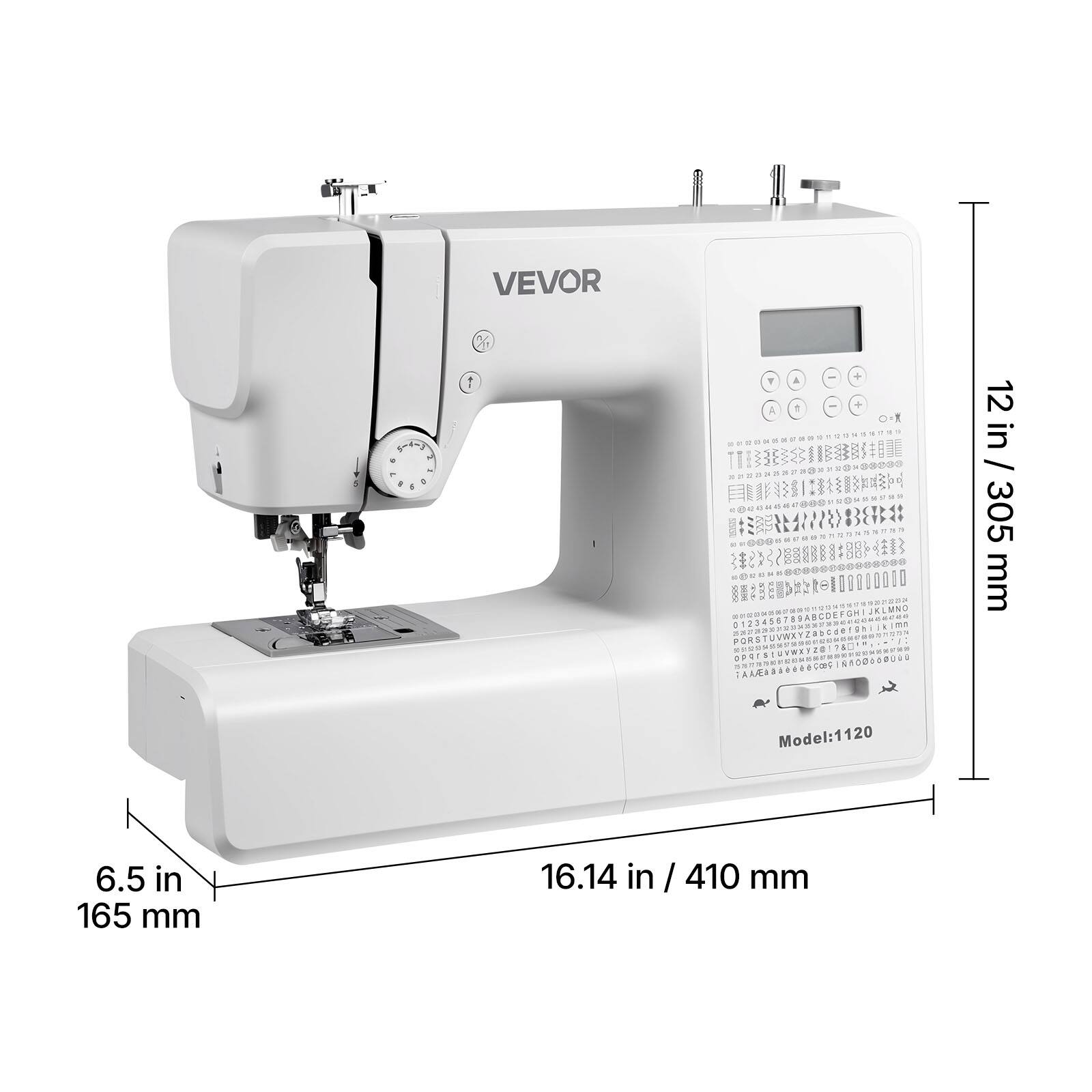 VEVOR X 1 + - a + - + I a . i - 1 A . 1 a . - - - + + - . i - 12 in / 305 mm  
Model: 1120  
6.5 in / 165 mm  
16.14 in / 410 mm