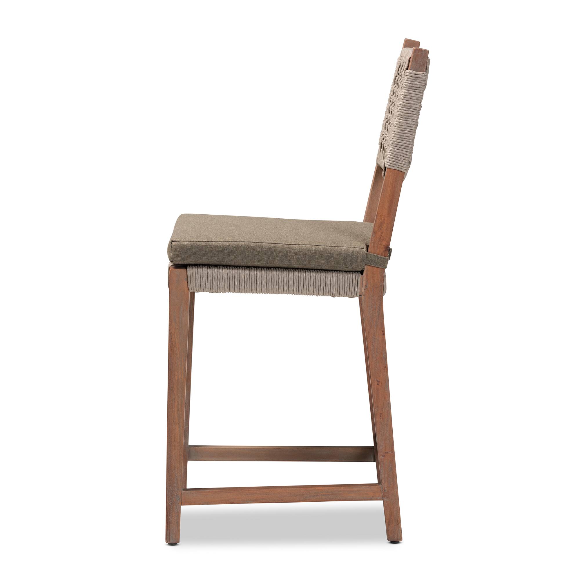 Left. bali & pari - Heyna Mid-Century Transitional Woven Rope Mahogany Counter Stool - Grey/Natural Brown.