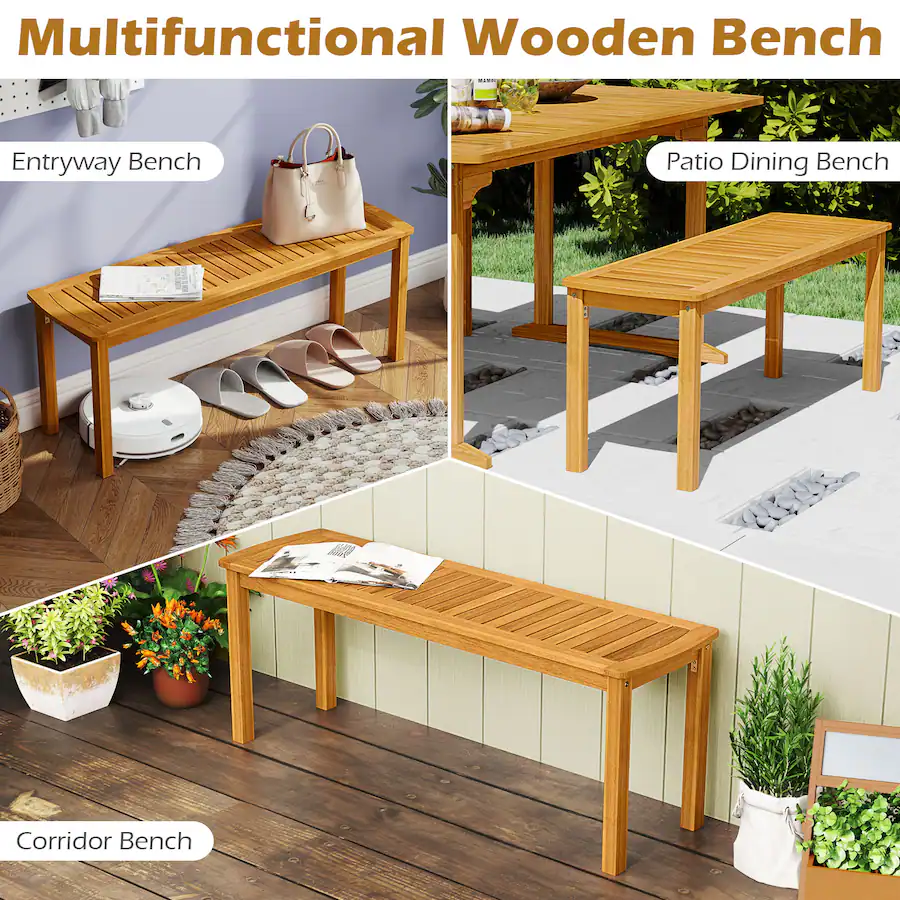 Gymax 2 PCS Acacia Wood Outdoor Bench 48'' Long Patio Dining Bench w ...