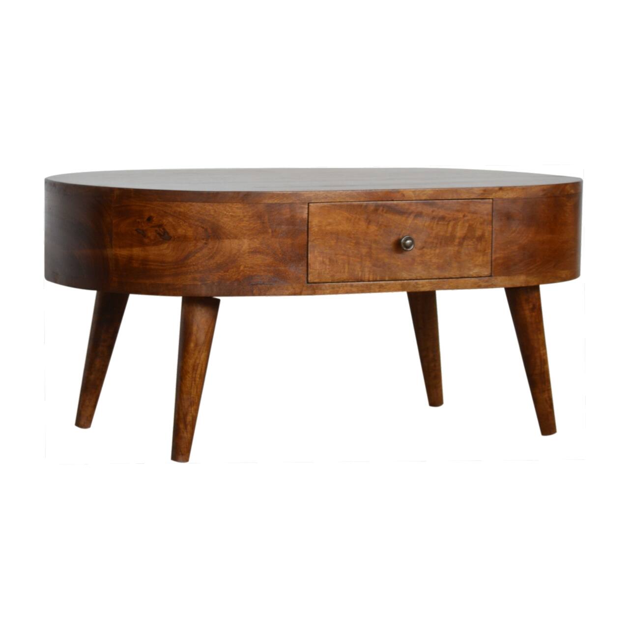 Angle. Artisan Furniture - Artisan Furniture Solid Wood Chestnut Rounded Coffee Table, 2 Drawers, Brown - Brown.