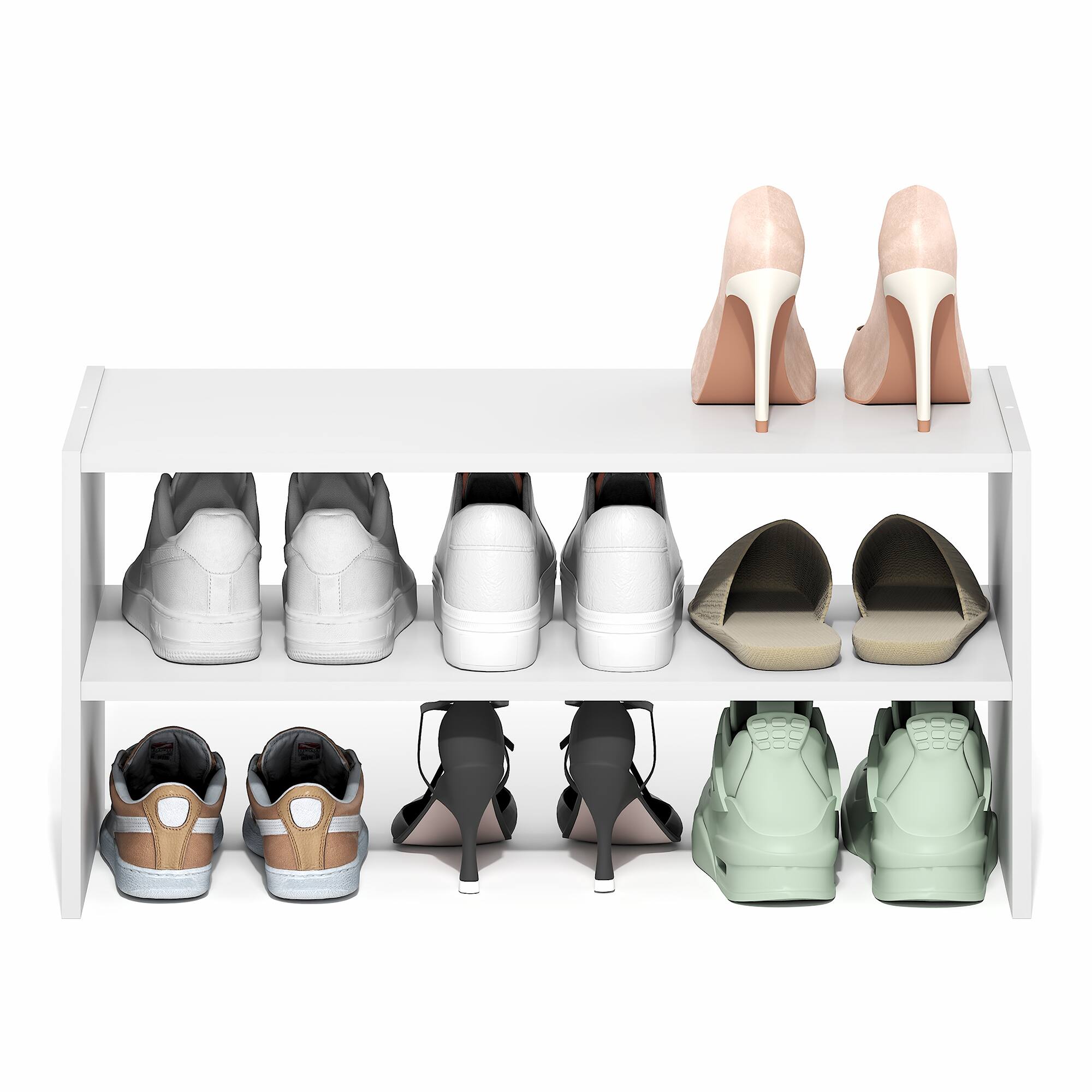 Alt View 3. Furinno - FANO Shoe Rack, 24-Inch Width Shoe Organizer, Stackable Shoe Storage, for Closet Entryway, Office, Garage - White.