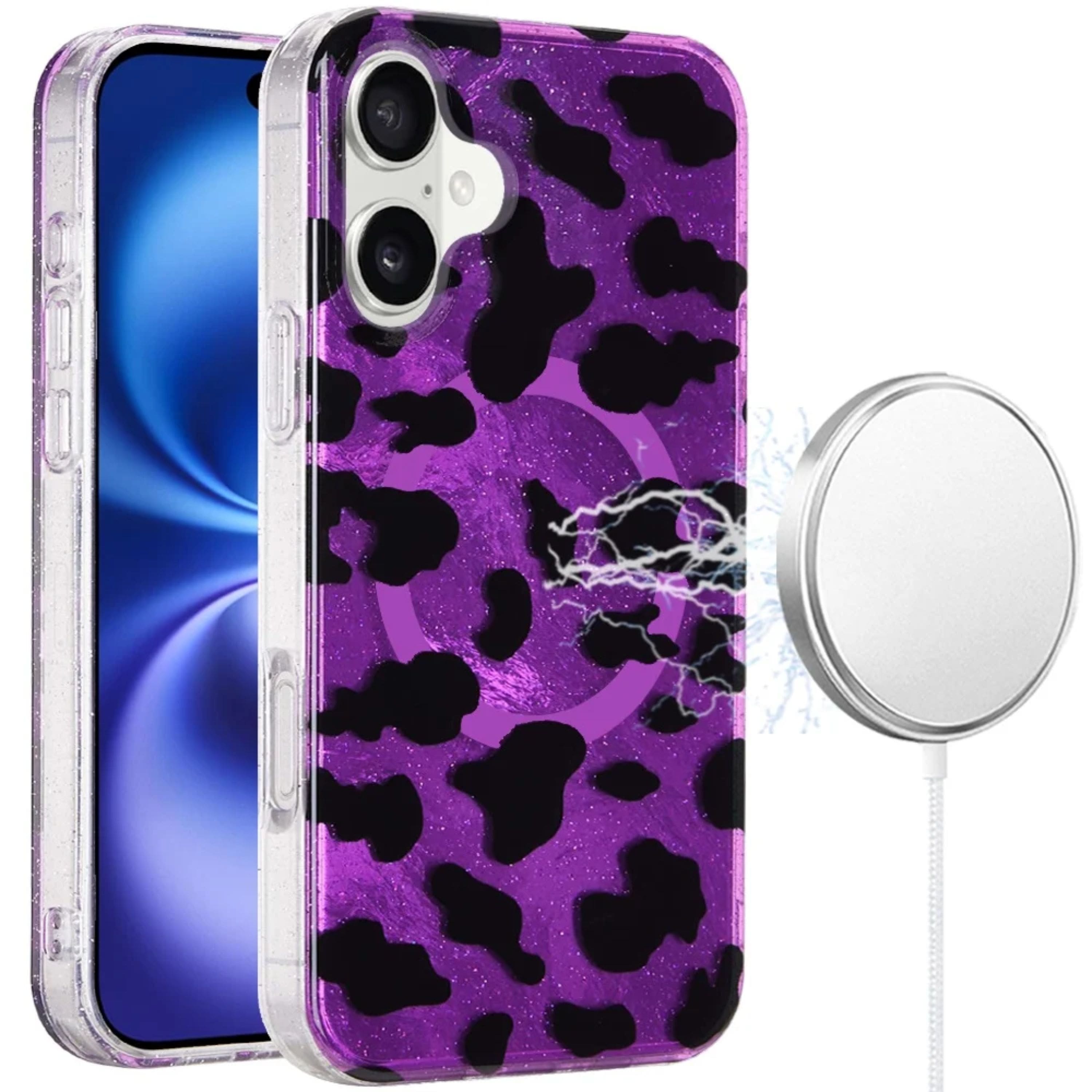 Kitcheniva - Dual Layer With Magnetic Circle Cover Plus Tempered Glass For iPhone 17 Purple Leopard - Multicolor price history on PriceWatchPro