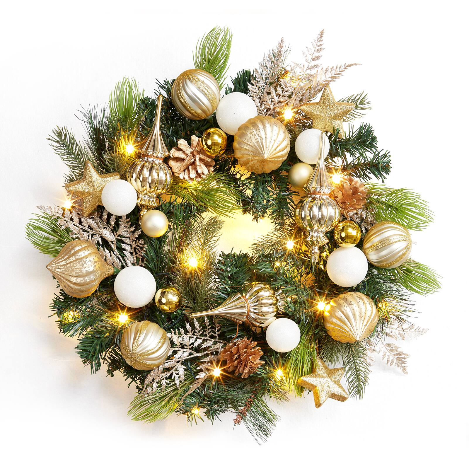 Front. Jojoka - 24 Inch Lighted Christmas Wreath Pre-Lit Christmas Wreath for Grand Entryway and Entrance Displays - Green.