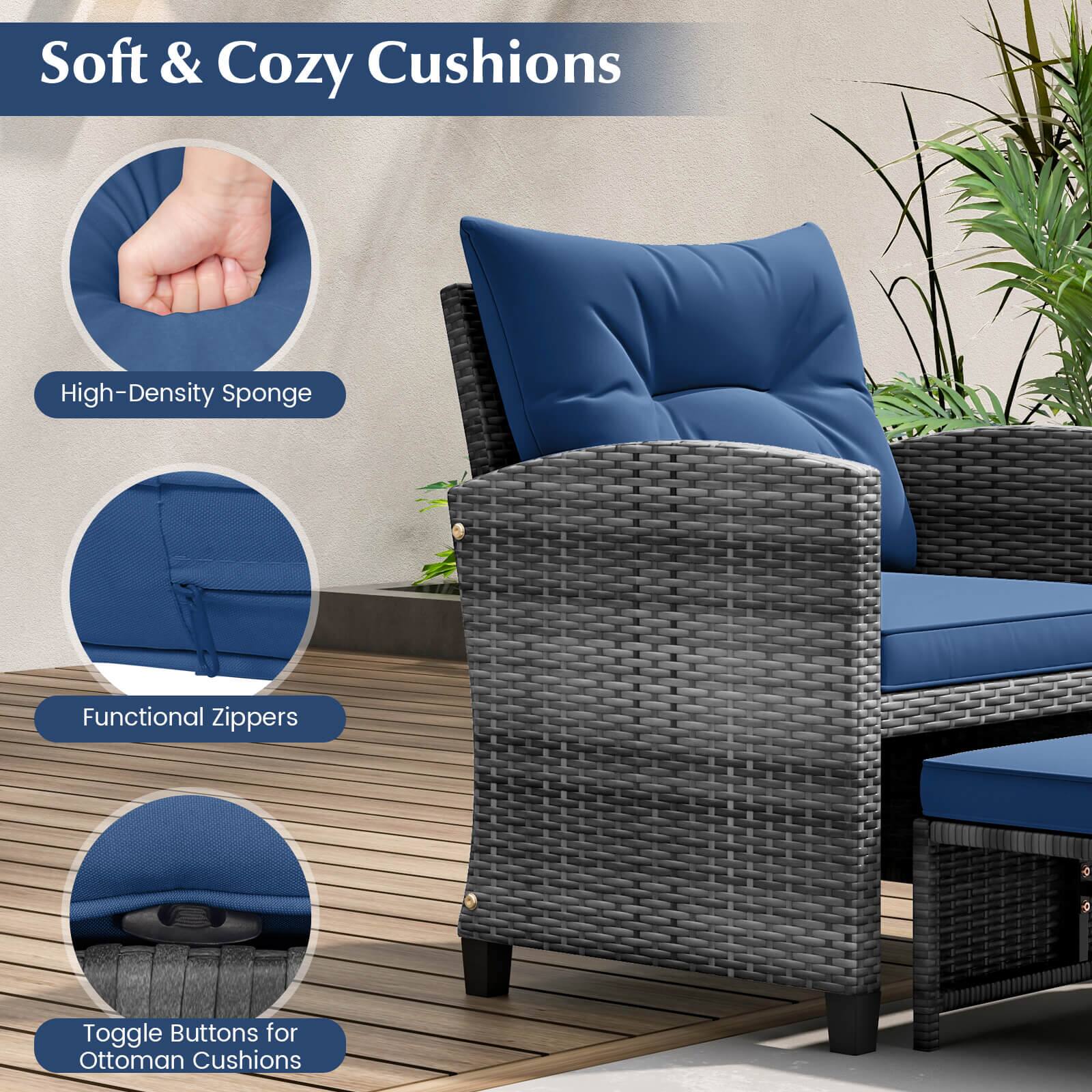 Soft & Cozy Cushions

- High-Density Sponge
- Functional Zippers
- Toggle Buttons for Ottoman Cushions