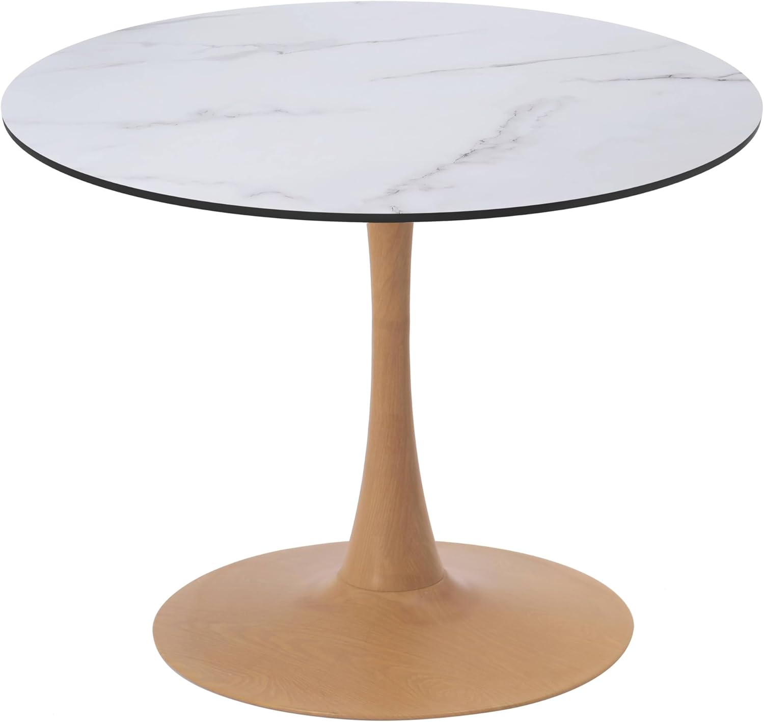 Alt View 2. LeisureMod - Bristol 24 in. Round Dining Table – MDF Top with Natural Wood Steel Pedestal Base, Modern Accent Kitchen Table - Marbled White.