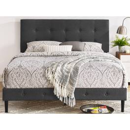 Decoro - Cambridge Upholstered Wooden Platform Bed Frame, Full Size, Dark Grey - Dark Gray