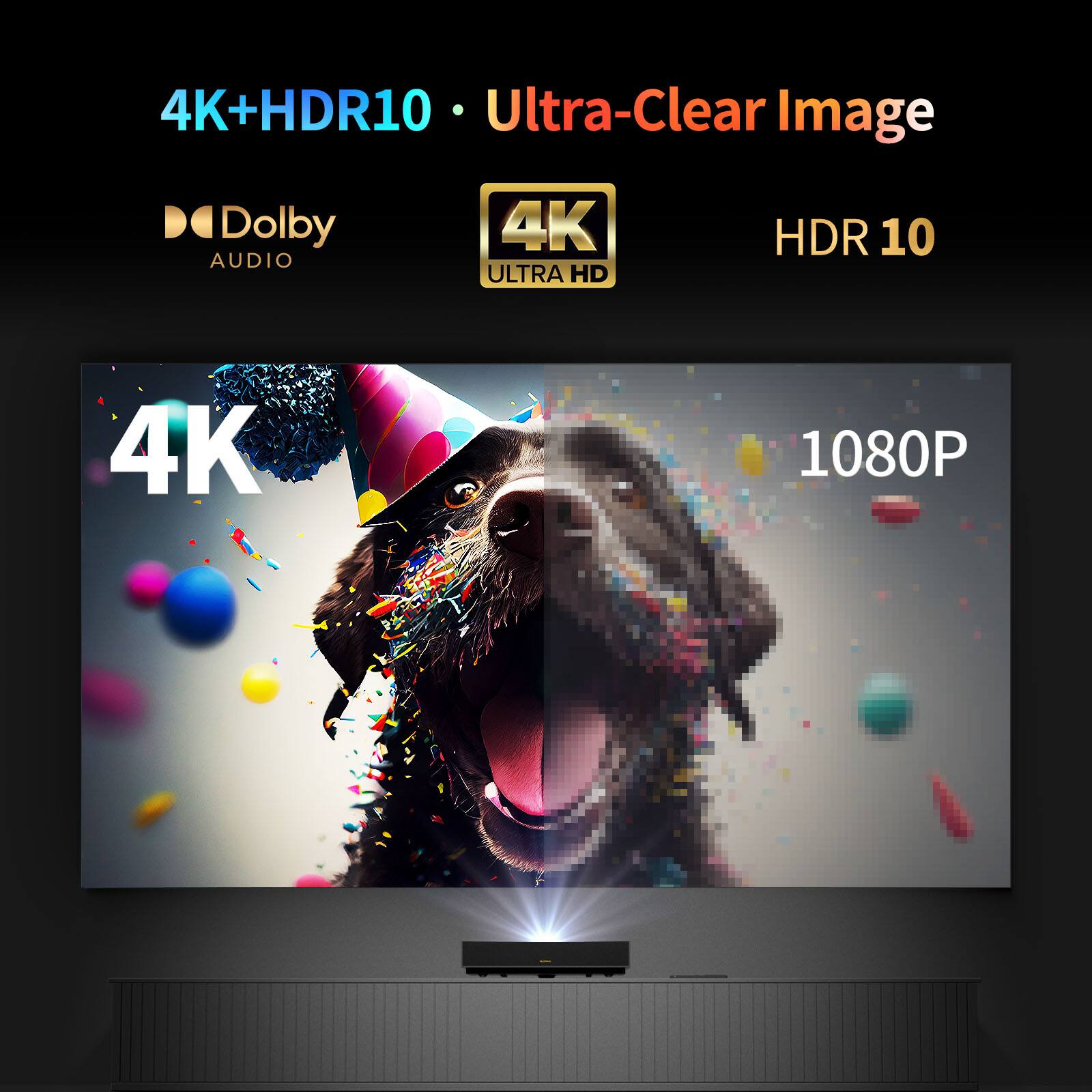 4K+HDR10 • Ultra-Clear Image

Dolby Audio

4K Ultra HD HDR 10

1080P