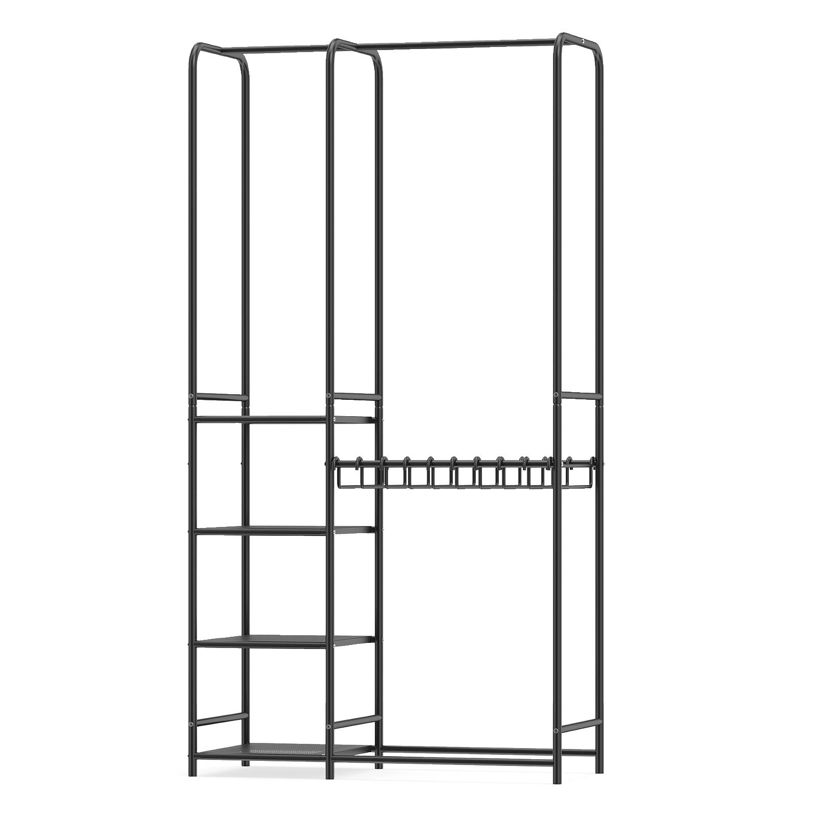 Alt View 8. Gymax - Gymax Portable Closet w/Pants Hangers 2 Hanging Rods 4 Storage Shelves for Bedroom Black - Black.