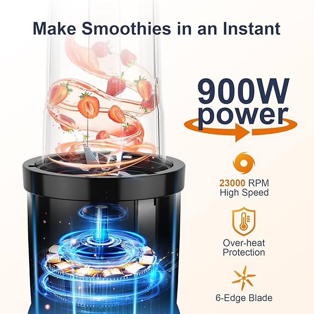 Make Smoothies in an Instant

900W power

23000 RPM High Speed

Over-heat Protection

6-Edge Blade