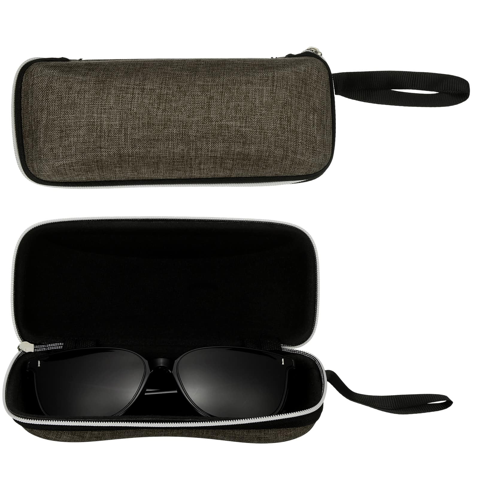 Unique Bargains - 2pcs Sunglasses Soft Case Hard Shell Zipper Holder with Lanyard for Travel Sport - Light Coffee price history on PriceWatchPro