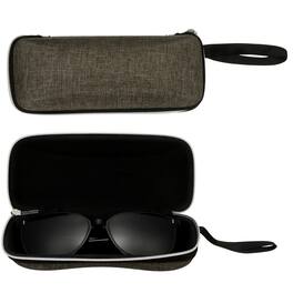 Unique Bargains - 2pcs Sunglasses Soft Case Hard Shell Zipper Holder with Lanyard for Travel Sport - Light Coffee