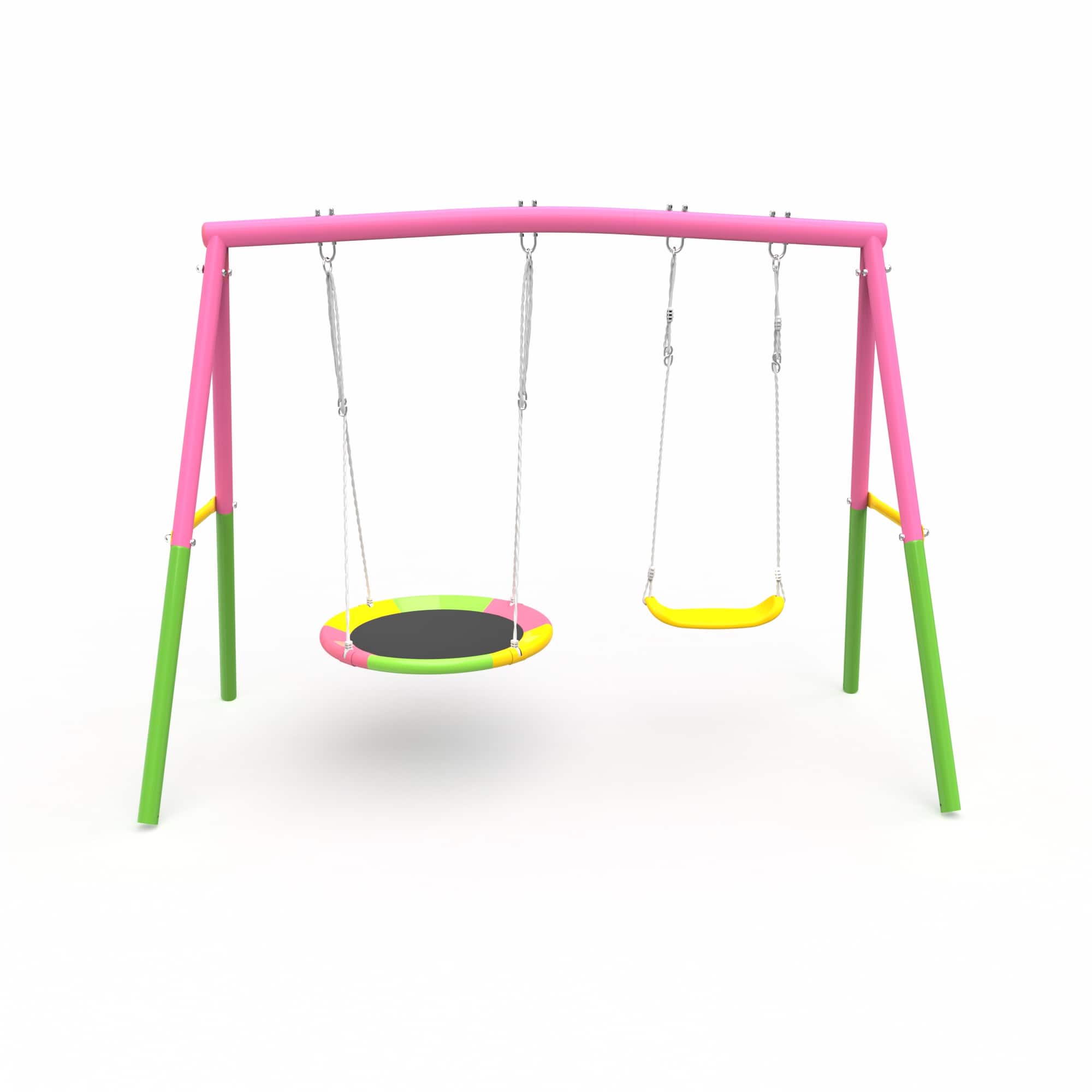 Siljoy - Backyard Swing Set, 330 lb Capacity, A-Frame Metal Stand, Saucer & Belt Swing, for Outdoor Play - Pink