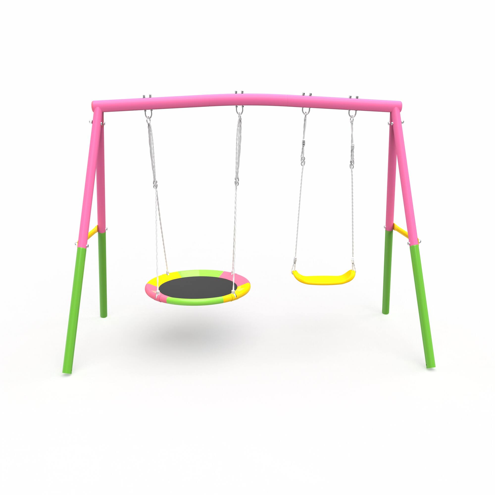 Front. Siljoy - Backyard Swing Set, 330 lb Capacity, A-Frame Metal Stand, Saucer & Belt Swing, for Outdoor Play - Pink.