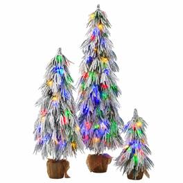 RYHNUYNE - 3-Piece Pre-Lit Flocked Christmas Tree Set With 3FT 4.5FT 6FT Trees and 235 Warm White Multi-Color LED Lights - Green,White