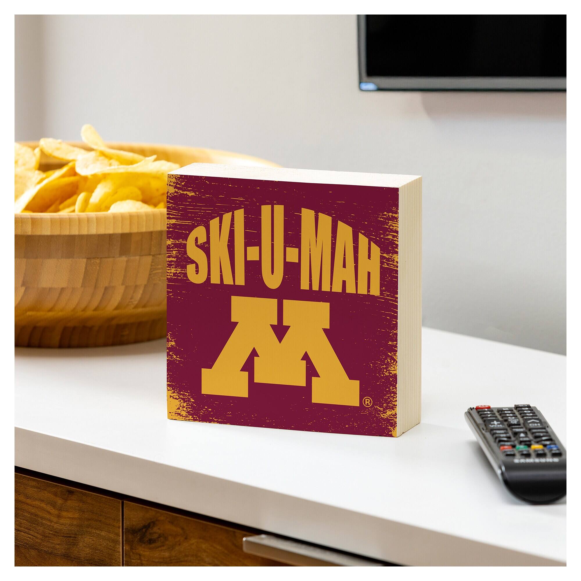 Alt View 2. Evergreen Enterprises - Minnesota Golden Gophers 6" Square Fan Chant Wood Block Shelf Sign - Multicolor.