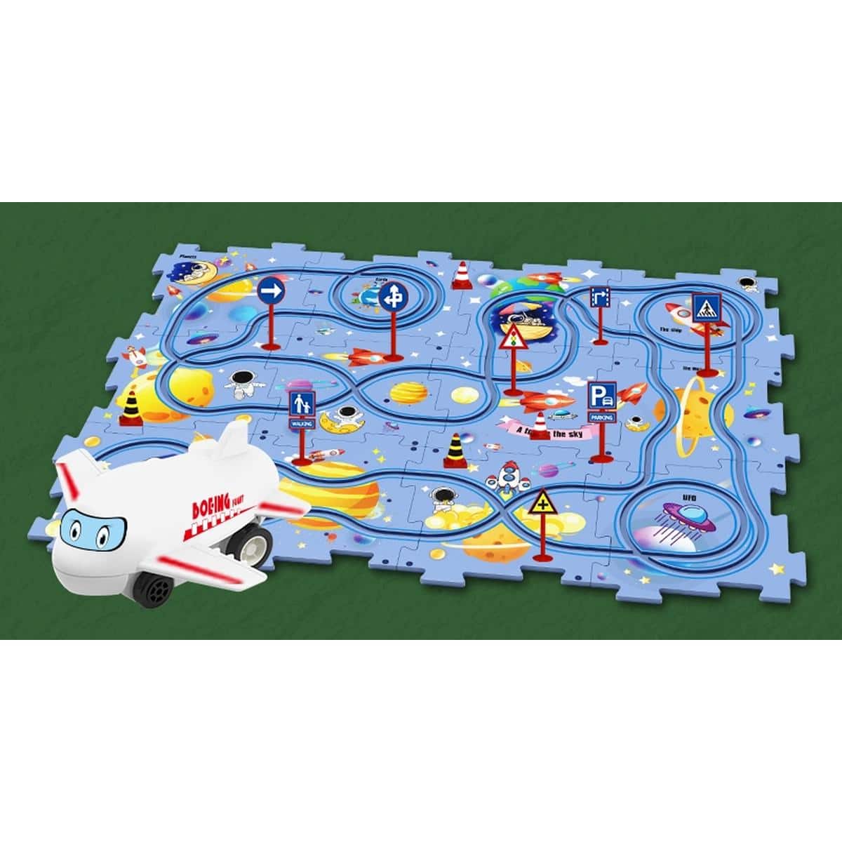 JuzToys - STEM Toys Building Toys For Kids, Puzzle Race Tracks Airplane Toys, Educational Building Toy Puzzle, Blue/White - Multi