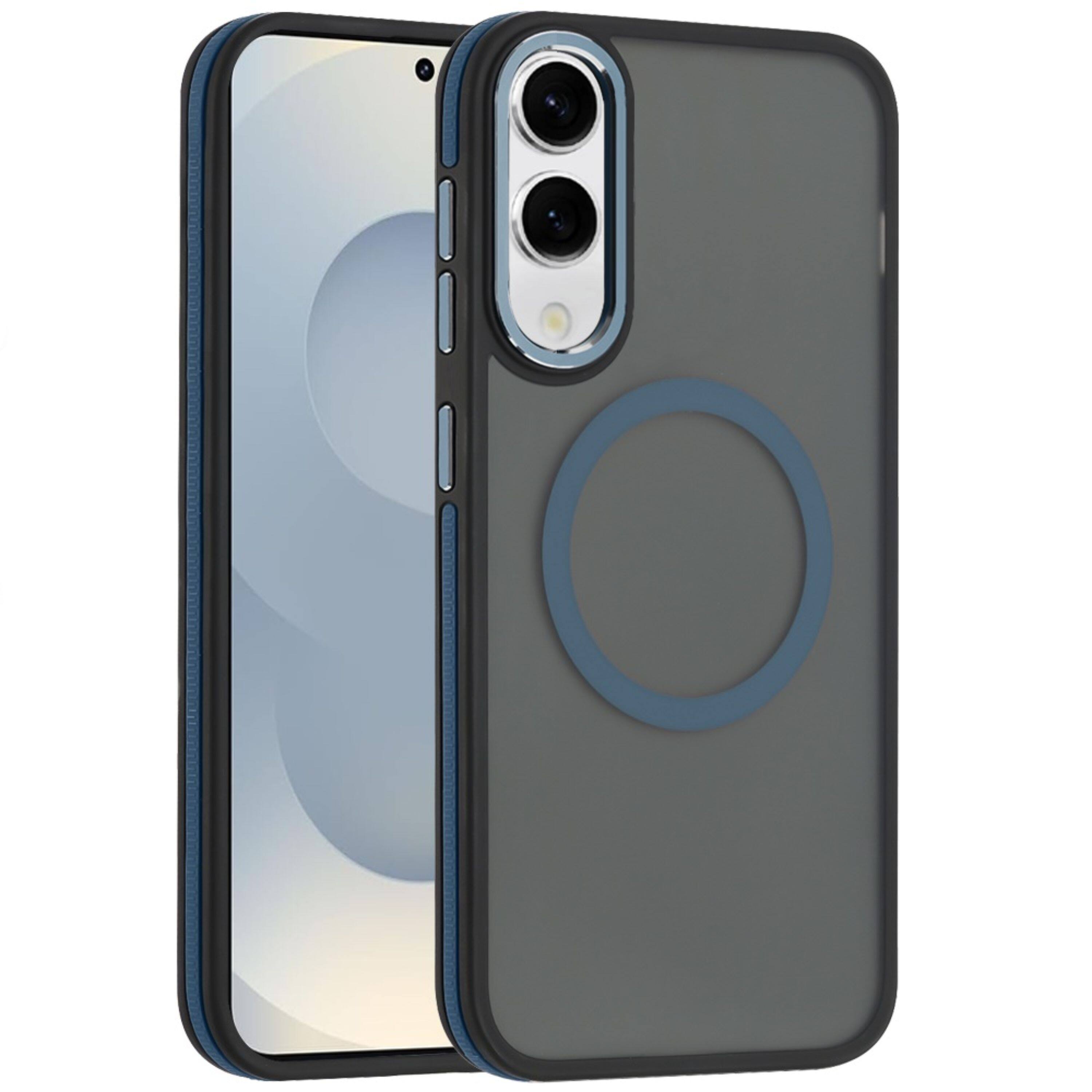 Left. Kitcheniva - Magnetic Circle Soft Touch Cover Plus Tempered Glass For Samsung S25 Edge Blue - Black.