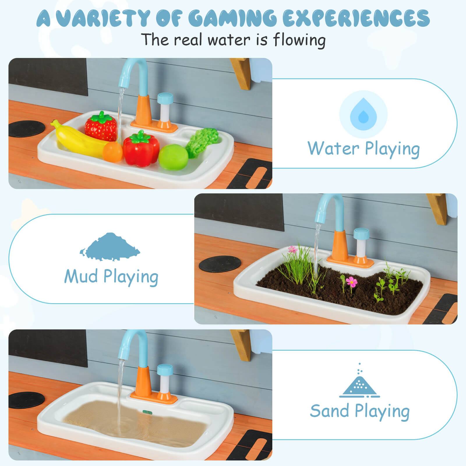 Alt View 8. Costway - Costway Play Kitchen for Kids Wooden Toy Kitchen Playset with Chalkboard Grill Rack - Blue.