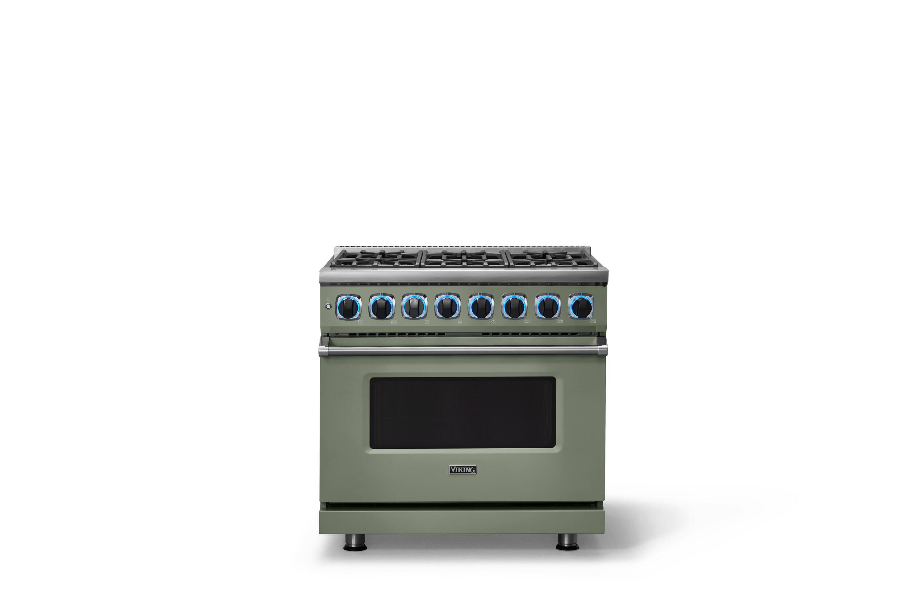 Alt View 4. Viking - 36 in. Wide 6 Burner Dual Fuel Sealed Burner Range-LP - Eucalyptus.