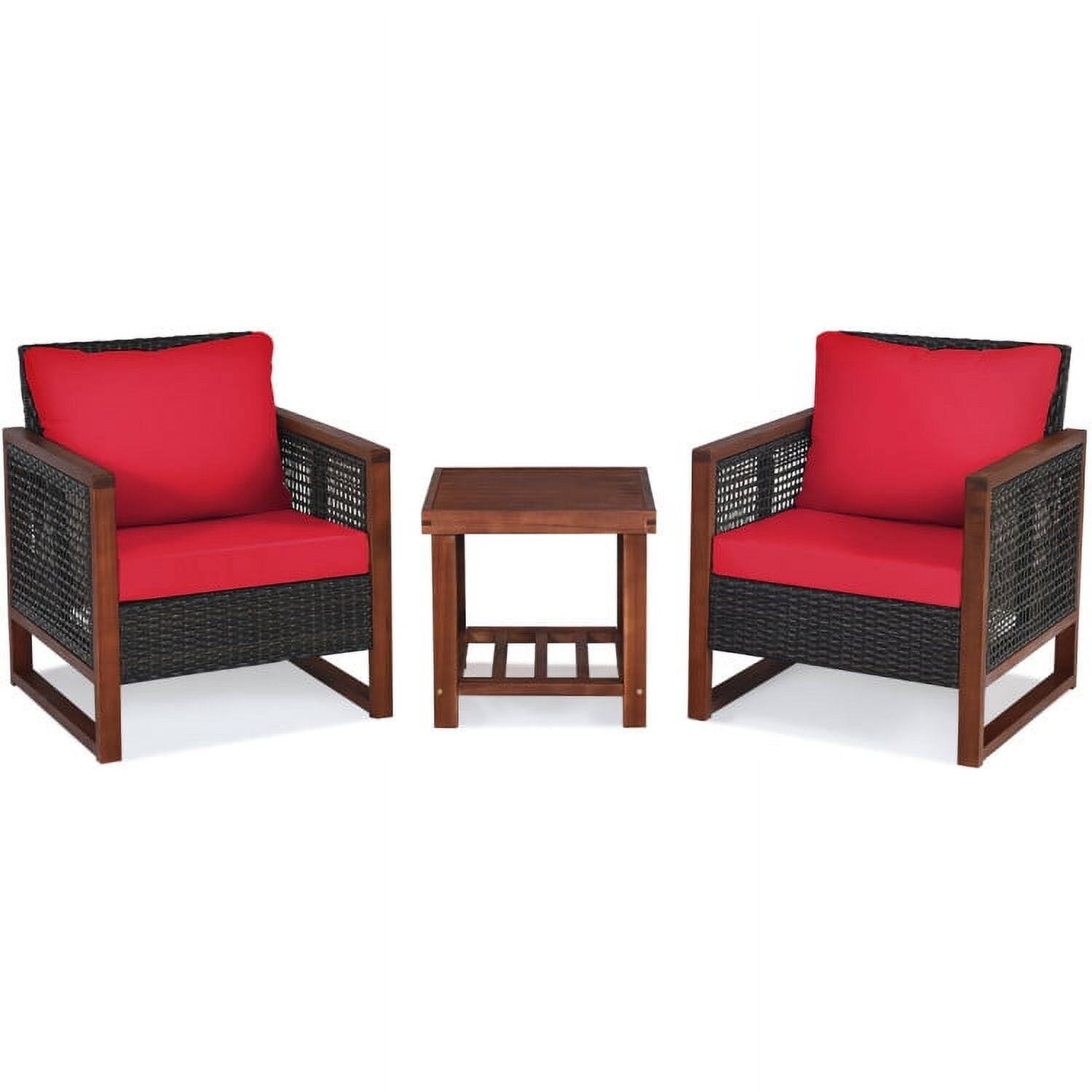 Alt View 1. Kadyn - 3 Pieces Acacia Wood Patio Furniture Set, Outdoor Furniture Garden Conversation Sets with Table-Red - Red.
