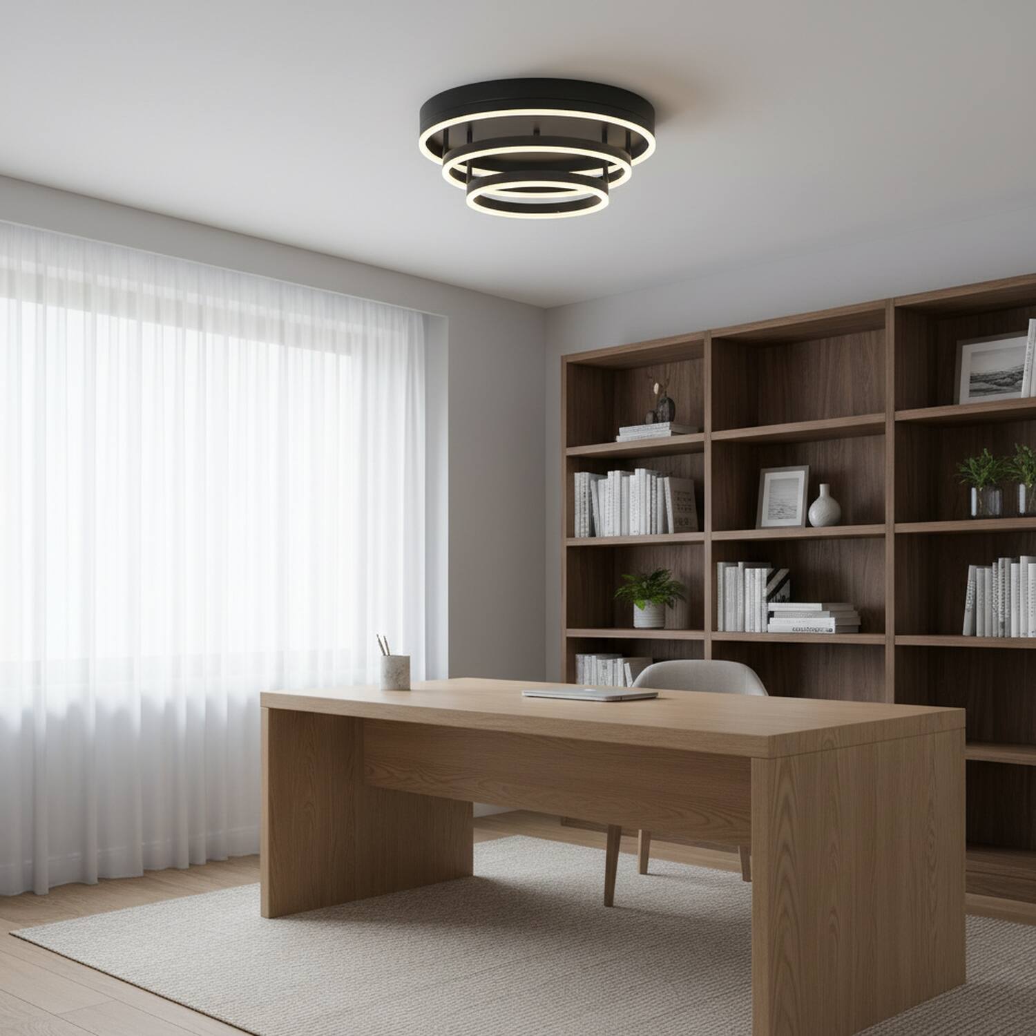 Alt View 1. Umeiluce - 19.7" Modern LED Flush Mount lighting Geometric light for Low-ceiling - Matte Black.