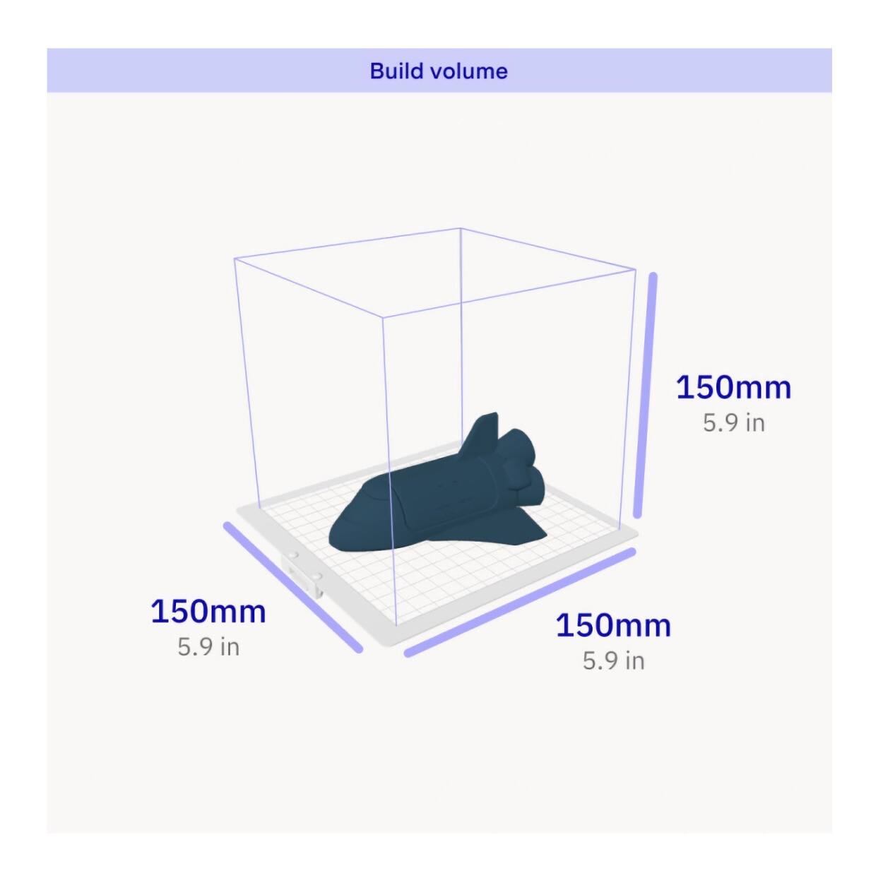 Build volume  
150mm 5.9 in  
150mm 5.9 in  
150mm 5.9 in
