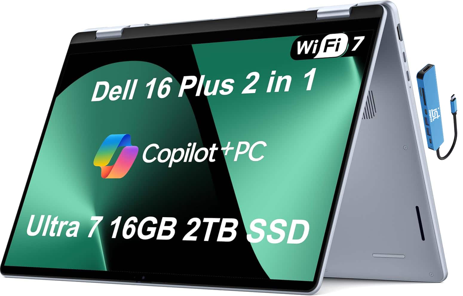 Dell - 16 Plus 16" FHD+ 2-in-1 Touchscreen AI Laptop - Intel Core Ultra 7 256V - 16GB Memory - 2TB SSD - Wi-Fi 7 - Win 11Pro - Ice Blue