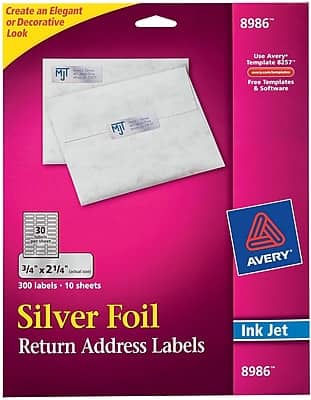 Avery - Inkjet Foil Mailing Labels, Silver, 3/4" x 2-1/4", 30 Labels/Sheet, 10 Sheets/Pack, 300 Labels/Pack - Gray/Silver