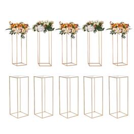 VEVOR - 10PCS 31.5inch High Wedding Flower Stand, With Acrylic Laminate,Metal Vase Column Geometric Centerpiece Stands - Gold