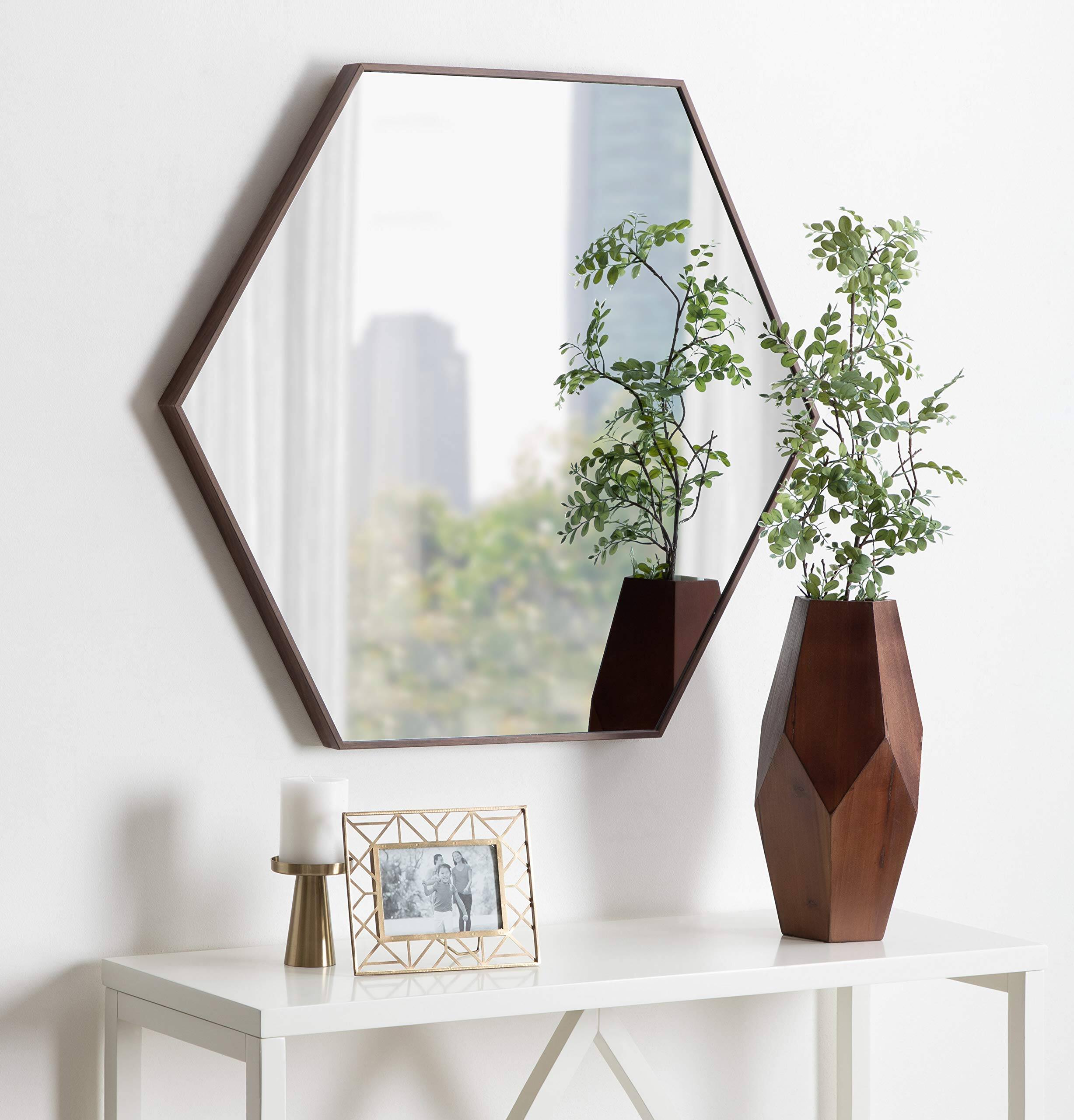 Alt View 1. Dazzling Pops - Rhodes 6 sided Hexagon Wall Mirror 30 75 Walnut Brown - Natural 31"L x 22"W.